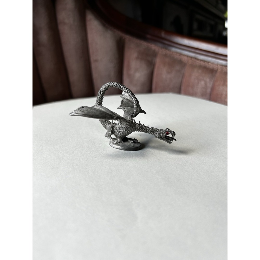 Vintage Rawcliffe pewter dragon w red Swarovski glass eyes 1980's